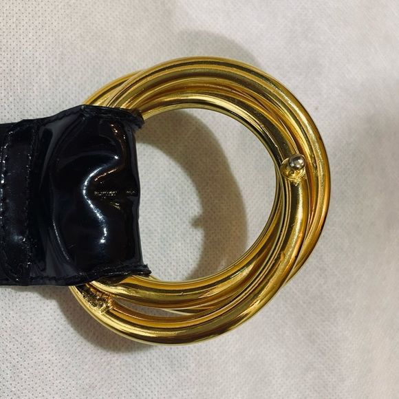 Salvatore Ferragamo Black Wide Enamel Leather Belt with Gold-Tone Trinity Buckle main image 4
